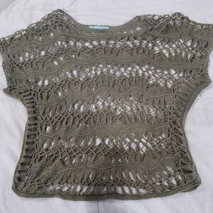 Maurices Khaki Crochet Fringe Top